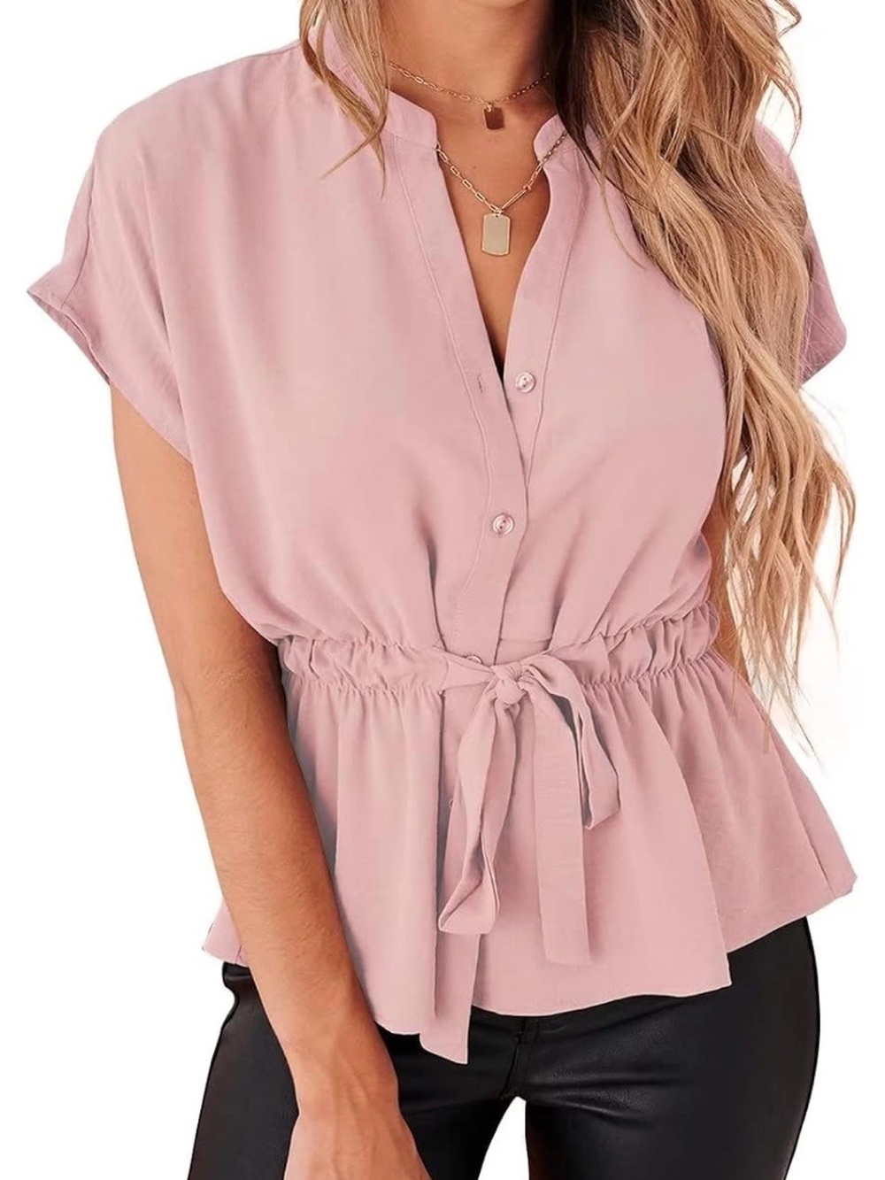 Women's Pink Tie-Waist Blouse